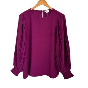 Oddy Womens Pleated Long Sleeve Blouse Top Size Small Purple Oversized